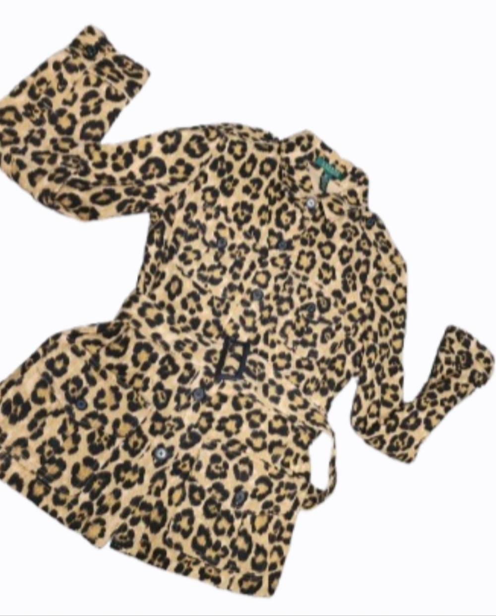 Lauren Ralph Lauren Belted Safari Leopard Print Jacket Small Linen Blend - Picture 3 of 8